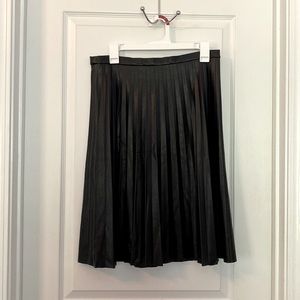 Black fake leather pleated midi skirt. J Crew size 8P!